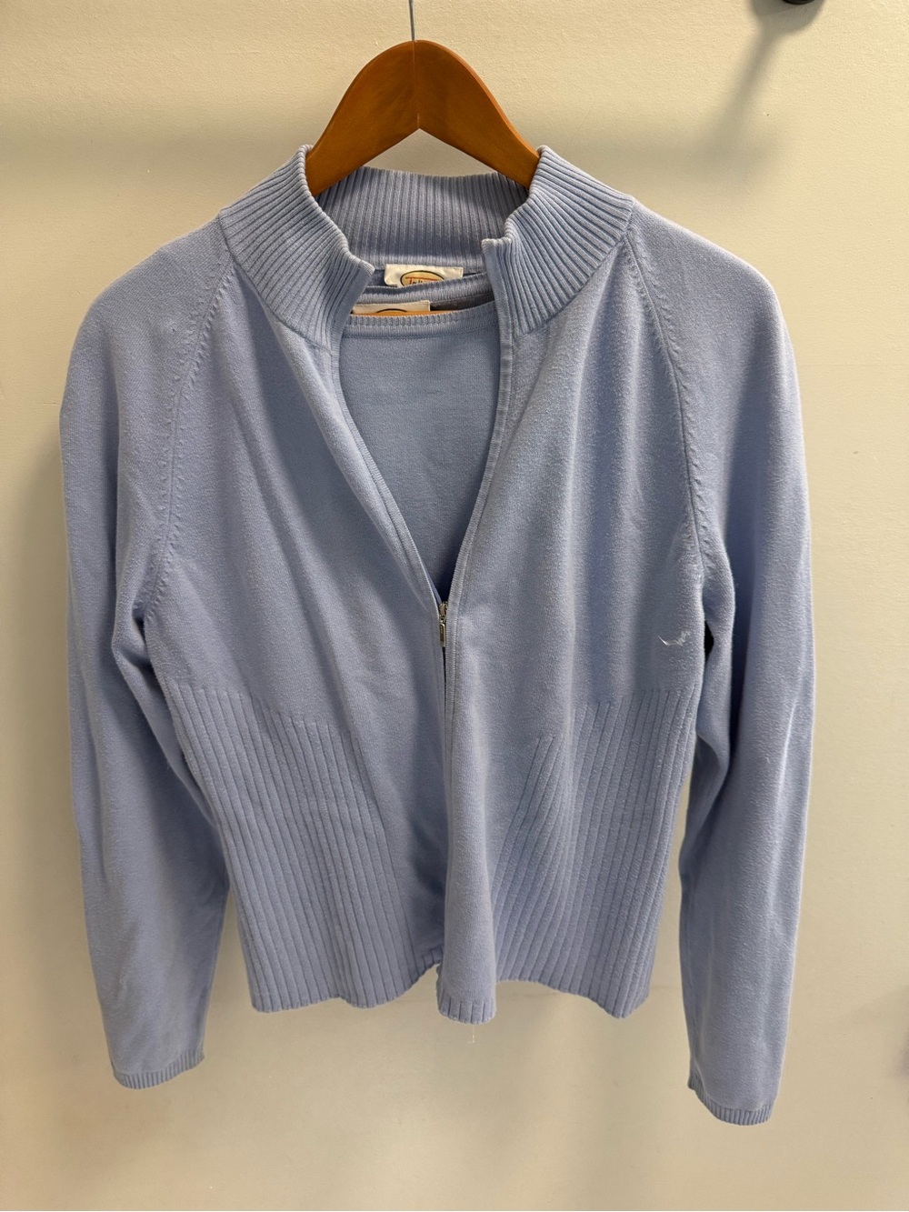 Vintage Talbots Light Blue Zip-Up Knit Cardigan and Shirt Set